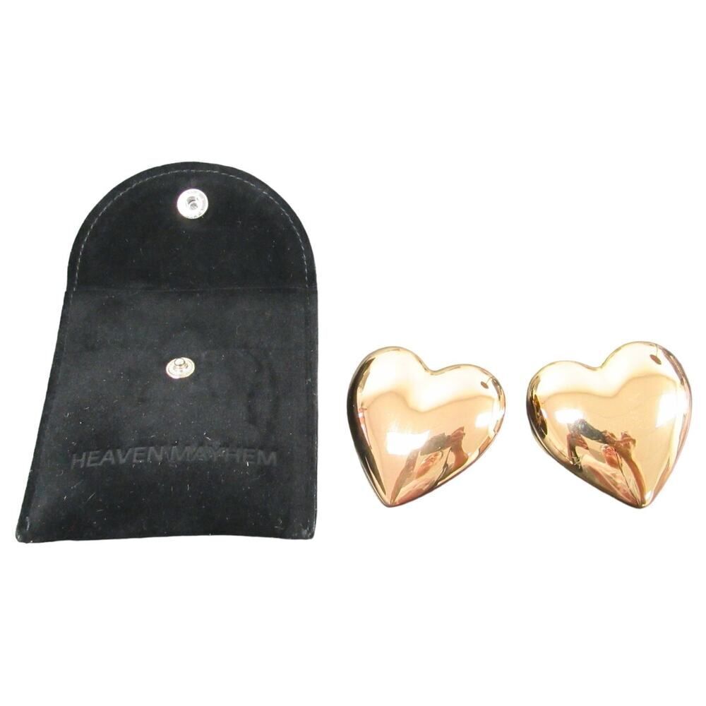 Heaven Mayhem Amour Big Heart Clip On Earrings in Gold Color